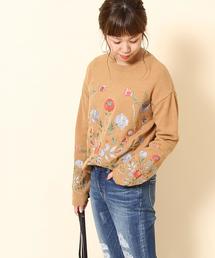 coen | フラワー刺繍ニットプルオーバー(ニット/セーター)