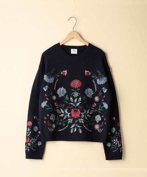 coen（コーエン）の「フラワー刺繍ニットプルオーバー（ニット/セーター・レディース・ベージュ/ネイビー・FREE）」の2枚目の写真