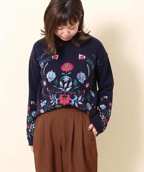 coen（コーエン）の「フラワー刺繍ニットプルオーバー（ニット/セーター・レディース・ベージュ/ネイビー・FREE）」の12枚目の写真