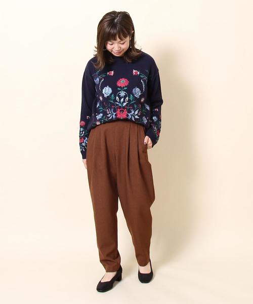 coen（コーエン）の「フラワー刺繍ニットプルオーバー（ニット/セーター・レディース・ベージュ/ネイビー・FREE）」の6枚目の写真