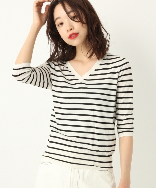 A part by（アパートバイ）の「洗える/16GシルクコンVPO8S 786254（ニット/セーター・レディース・ホワイト/ライトブルー/オレンジ/ブラック/ホワイト系その他・LARGE/MEDIUM）」の3枚目の写真