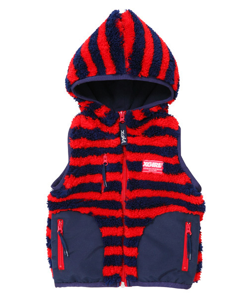 X-girl Stages(エックスガールステージス)の「FLUFFY VEST (4T~7T)(ベスト・キッズ・ブラック/ネイビー/マルチ・4T/5T/6T/7T)」の1枚目の写真