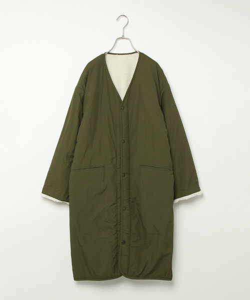 VENCEEXCHANGE（ヴァンスエクスチェンジ）の「ボアリバーシブルコート（ノーカラージャケット・レディース・オフホワイト/オリーブ・MEDIUM/LARGE）」の12枚目の写真