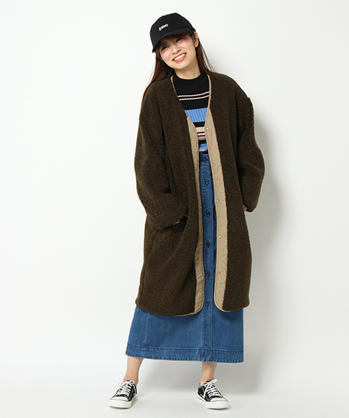 VENCEEXCHANGE（ヴァンスエクスチェンジ）の「ボアリバーシブルコート（ノーカラージャケット・レディース・オフホワイト/オリーブ・MEDIUM/LARGE）」の17枚目の写真