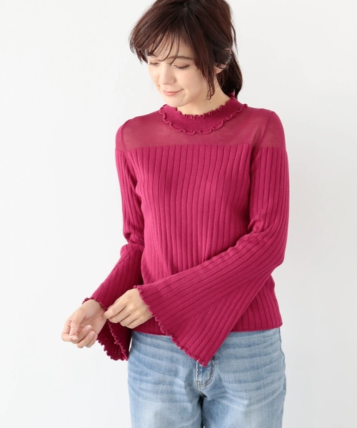 earth music&ecology（アースミュージックアンドエコロジー）の「・シアーパネルニットプルオーバー　＊（ニット/セーター・レディース・ライトグレー/ブラック/アイボリー/マスタード/ブルーグリーン/ピンク系その他2・S/M）」の6枚目の写真