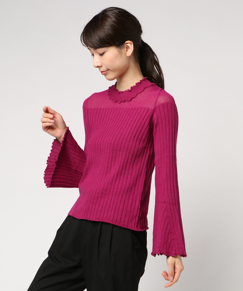 earth music&ecology（アースミュージックアンドエコロジー）の「・シアーパネルニットプルオーバー　＊（ニット/セーター・レディース・ライトグレー/ブラック/アイボリー/マスタード/ブルーグリーン/ピンク系その他2・S/M）」の9枚目の写真