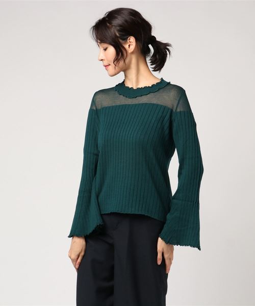 earth music&ecology（アースミュージックアンドエコロジー）の「・シアーパネルニットプルオーバー　＊（ニット/セーター・レディース・ライトグレー/ブラック/アイボリー/マスタード/ブルーグリーン/ピンク系その他2・S/M）」の4枚目の写真