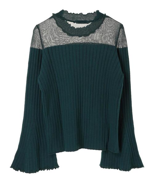 earth music&ecology（アースミュージックアンドエコロジー）の「・シアーパネルニットプルオーバー　＊（ニット/セーター・レディース・ライトグレー/ブラック/アイボリー/マスタード/ブルーグリーン/ピンク系その他2・S/M）」の14枚目の写真