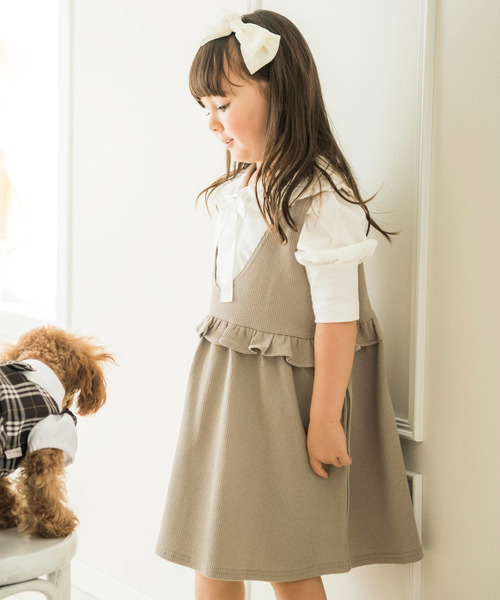 Catherine Cottage(キャサリンコテージ)の「ワッフルジャンパースカート(ジャンパースカート・キッズ・ブラック/ベージュ/ネイビー/レッド/スモークピンク・110/120/130/140)」の4枚目の写真