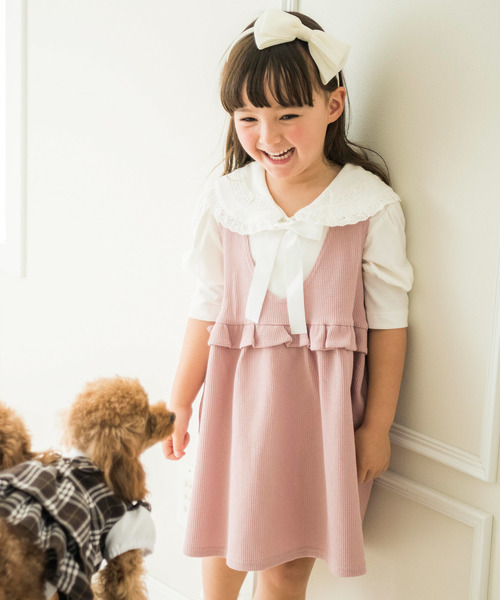 Catherine Cottage(キャサリンコテージ)の「ワッフルジャンパースカート(ジャンパースカート・キッズ・ブラック/ベージュ/ネイビー/レッド/スモークピンク・110/120/130/140)」の1枚目の写真