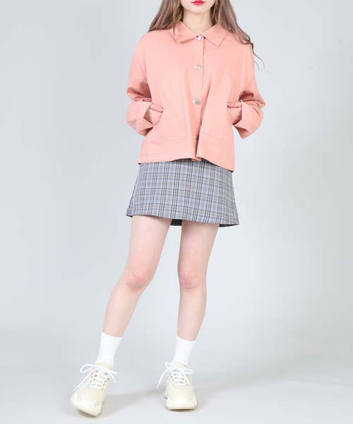 DING（ディング）の「DING/ステッチジャケット（カバーオール・レディース・ホワイト/ブラック/ピンク・FREE）」の7枚目の写真