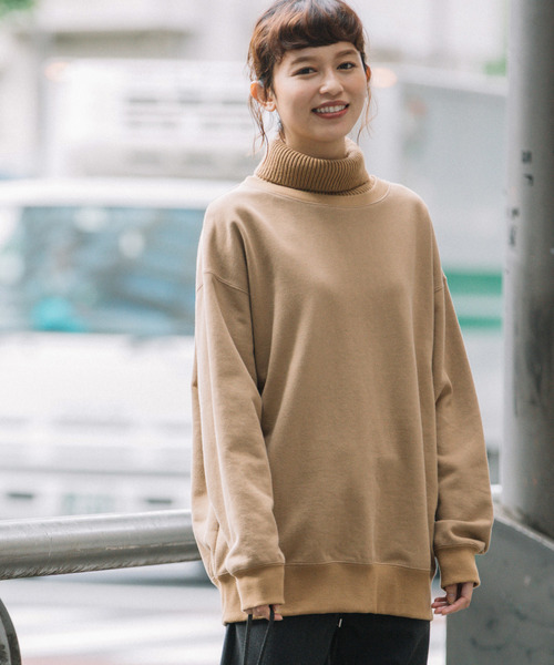 Munich（ミューニック）の「裏毛×ニットリブ　タートルネックスウェットプルオーバー（スウェット・レディース・ブラック/キャメル/ライトベージュ・FREE）」の7枚目の写真