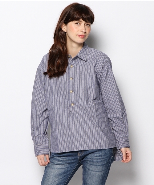 BEAMS BOY（ビームスボーイ）の「BEAMS BOY / ネル ストライプ ロングテール シャツ（シャツ/ブラウス・レディース・ブルー/ネイビー・ONE SIZE）」の2枚目の写真