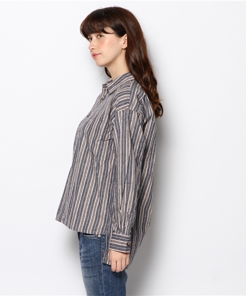 BEAMS BOY（ビームスボーイ）の「BEAMS BOY / ネル ストライプ ロングテール シャツ（シャツ/ブラウス・レディース・ブルー/ネイビー・ONE SIZE）」の4枚目の写真