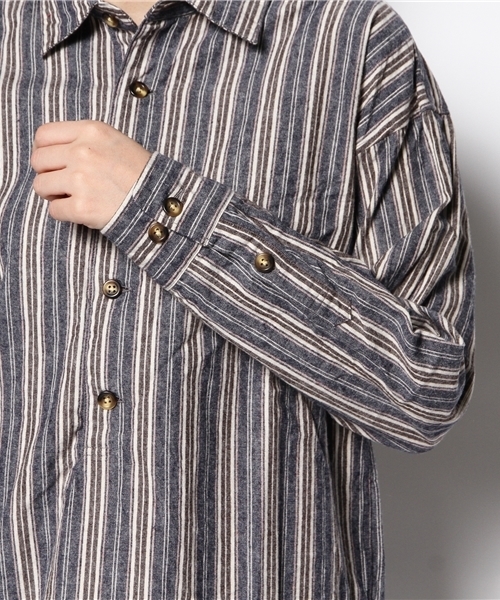 BEAMS BOY（ビームスボーイ）の「BEAMS BOY / ネル ストライプ ロングテール シャツ（シャツ/ブラウス・レディース・ブルー/ネイビー・ONE SIZE）」の8枚目の写真