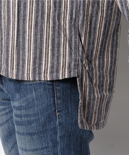 BEAMS BOY（ビームスボーイ）の「BEAMS BOY / ネル ストライプ ロングテール シャツ（シャツ/ブラウス・レディース・ブルー/ネイビー・ONE SIZE）」の9枚目の写真