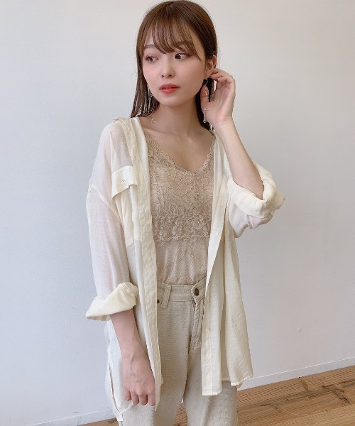VANNIE U（ヴァニーユー）の「シアーオーバーシャツ（シャツ/ブラウス・レディース・ピンク/アイボリー/ベージュ/ブルー/ブラウン・FREE）」の14枚目の写真