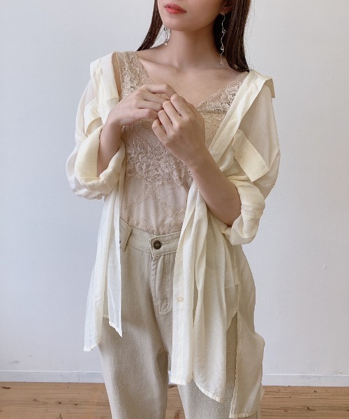 VANNIE U（ヴァニーユー）の「シアーオーバーシャツ（シャツ/ブラウス・レディース・ピンク/アイボリー/ベージュ/ブルー/ブラウン・FREE）」の13枚目の写真