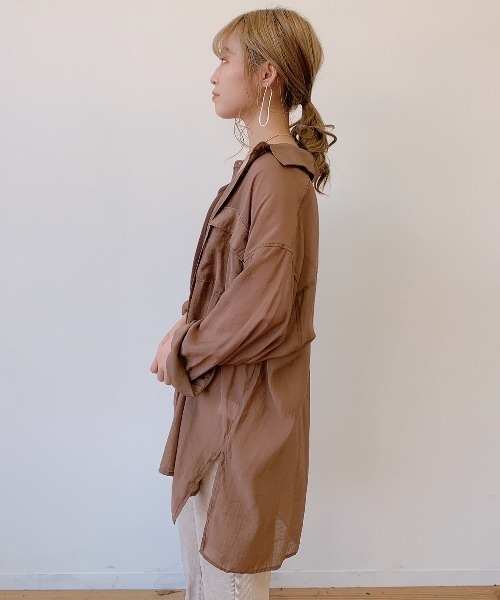 VANNIE U（ヴァニーユー）の「シアーオーバーシャツ（シャツ/ブラウス・レディース・ピンク/アイボリー/ベージュ/ブルー/ブラウン・FREE）」の19枚目の写真