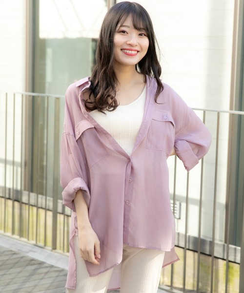 VANNIE U（ヴァニーユー）の「シアーオーバーシャツ（シャツ/ブラウス・レディース・アイボリー/ベージュ/ブルー/ピンク/ブラウン・FREE）」の20枚目の写真