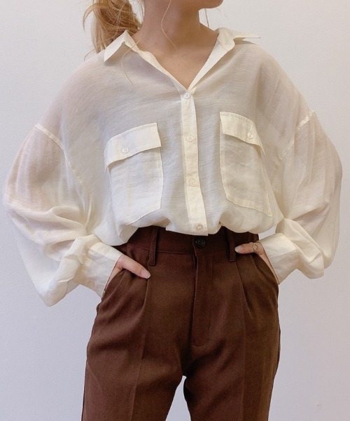 VANNIE U（ヴァニーユー）の「シアーオーバーシャツ（シャツ/ブラウス・レディース・ピンク/アイボリー/ベージュ/ブルー/ブラウン・FREE）」の22枚目の写真