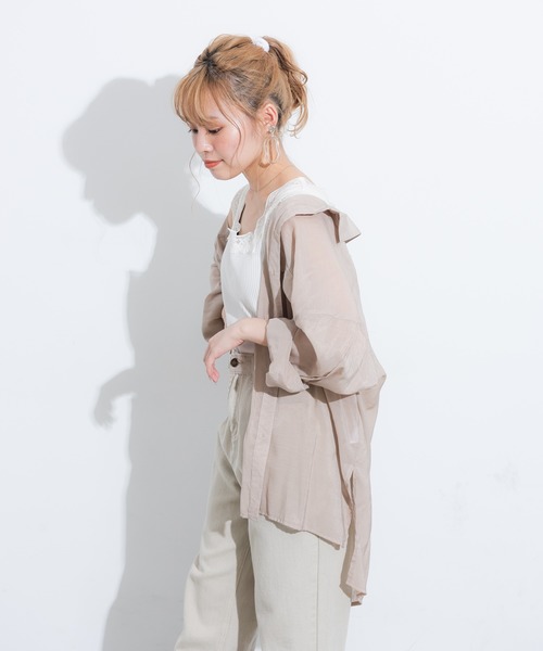 VANNIE U（ヴァニーユー）の「シアーオーバーシャツ（シャツ/ブラウス・レディース・ピンク/アイボリー/ベージュ/ブルー/ブラウン・FREE）」の7枚目の写真
