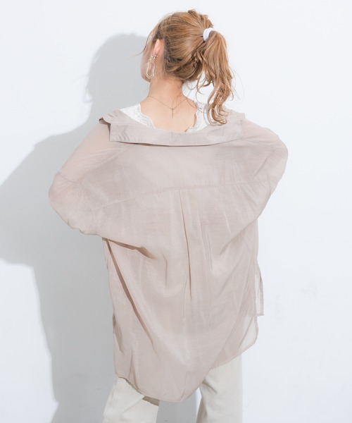 VANNIE U（ヴァニーユー）の「シアーオーバーシャツ（シャツ/ブラウス・レディース・ピンク/アイボリー/ベージュ/ブルー/ブラウン・FREE）」の8枚目の写真