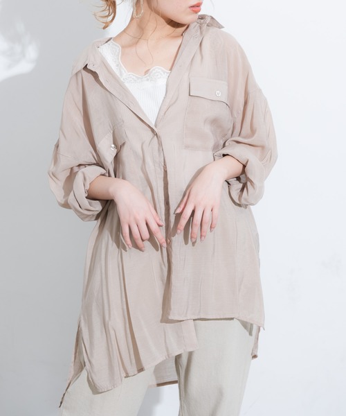VANNIE U（ヴァニーユー）の「シアーオーバーシャツ（シャツ/ブラウス・レディース・ピンク/アイボリー/ベージュ/ブルー/ブラウン・FREE）」の9枚目の写真