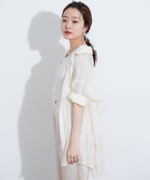 VANNIE U（ヴァニーユー）の「シアーオーバーシャツ（シャツ/ブラウス・レディース・ピンク/アイボリー/ベージュ/ブルー/ブラウン・FREE）」の11枚目の写真