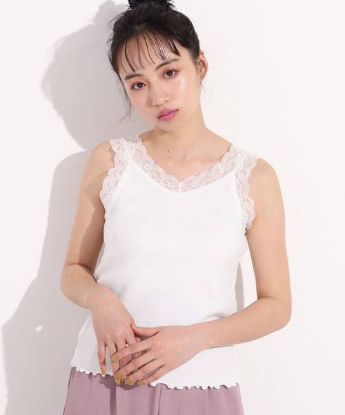 one after another NICE CLAUP（ワンアフターアナザーナイスクラップ）の「前後2wayレースインナー（タンクトップ・レディース・ブラック/ベージュ/オフホワイト/ブルー・FREE）」の2枚目の写真