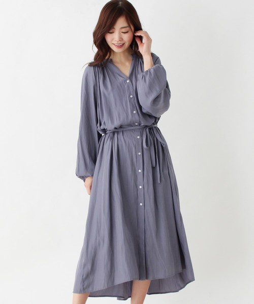 大きいサイズあり 13号 15号 Incede ベルテッドミモレシャツワンピース