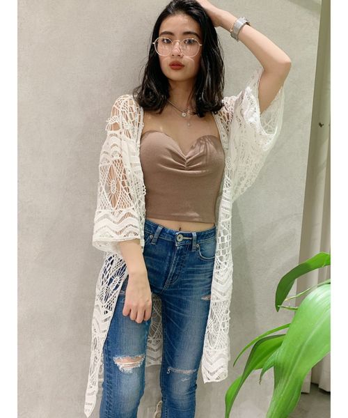 GYDA（ジェイダ）の「クロシェニットロングカーディガン（カーディガン/ボレロ・レディース・ベージュ/オフホワイト/ブラック・FREE）」の2枚目の写真