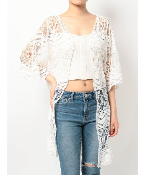 GYDA（ジェイダ）の「クロシェニットロングカーディガン（カーディガン/ボレロ・レディース・ベージュ/オフホワイト/ブラック・FREE）」の8枚目の写真