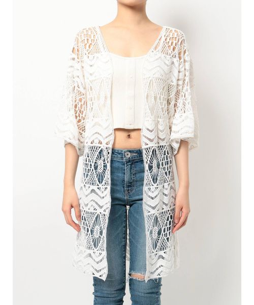 GYDA（ジェイダ）の「クロシェニットロングカーディガン（カーディガン/ボレロ・レディース・ベージュ/オフホワイト/ブラック・FREE）」の10枚目の写真