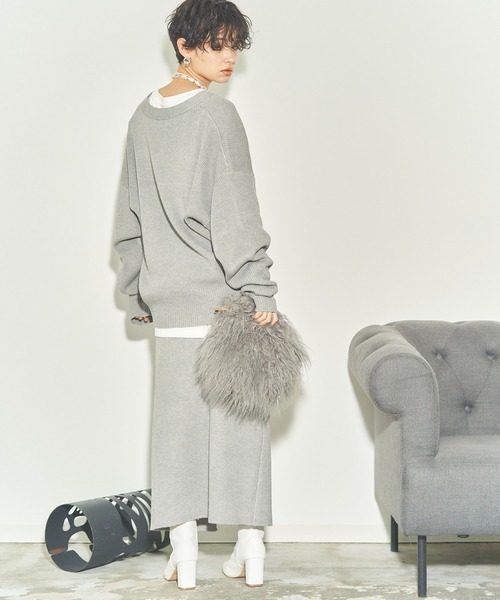 titivate(ティティベイト)の「前後2wayタイトロングニットスカート(スカート・レディース・杢グレー/ブラウン/ブラック/アイボリー/モカ・S/M/L)」の6枚目の写真