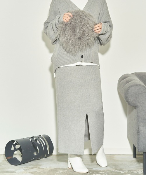 titivate(ティティベイト)の「前後2wayタイトロングニットスカート(スカート・レディース・杢グレー/ブラウン/ブラック/アイボリー/モカ・S/M/L)」の7枚目の写真