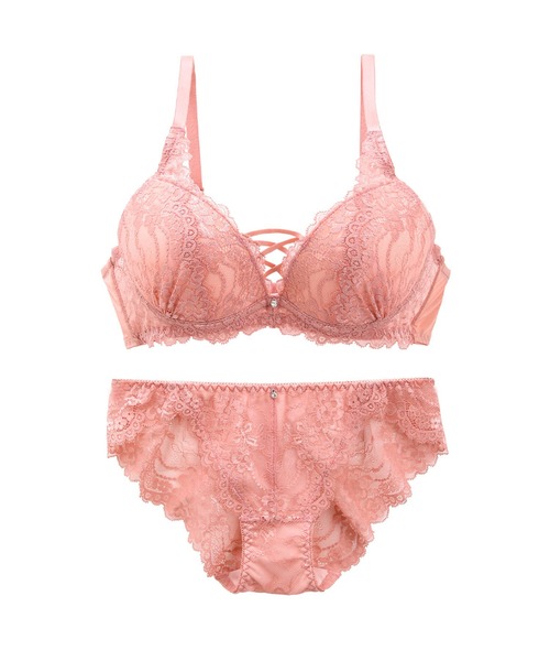 Mon cher pigeon*（モンシェルピジョン）の「新色ネイビー登場！『編み上げ風で谷間キープ』ブラジャー＆ショーツ セット Nature Bouquet/ナチュールブーケ A～F（ブラ&ショーツ・レディース・ブラック/カーキ/ラベンダー/キャメル/ピンク/ネイビー・A65M/A70M/A75M/B65M/B70M/B75M/C65M/C70M/C75M/D65M/D70M/D75M/E65M/E70M/E75L/F65M/F70M/F75L）」の7枚目の写真