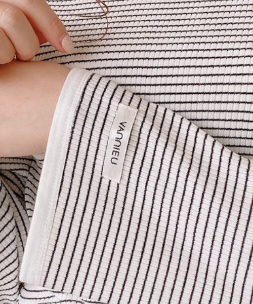 VANNIE U(ヴァニーユー)の「ボーダーリンガーT(Tシャツ/カットソー・レディース・ブラック/イエロー/ライトパープル・FREE)」の12枚目の写真