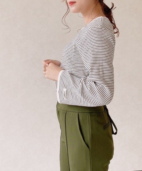 VANNIE U(ヴァニーユー)の「ボーダーリンガーT(Tシャツ/カットソー・レディース・ブラック/イエロー/ライトパープル・FREE)」の21枚目の写真