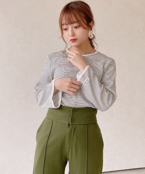 VANNIE U(ヴァニーユー)の「ボーダーリンガーT(Tシャツ/カットソー・レディース・ブラック/イエロー/ライトパープル・FREE)」の9枚目の写真