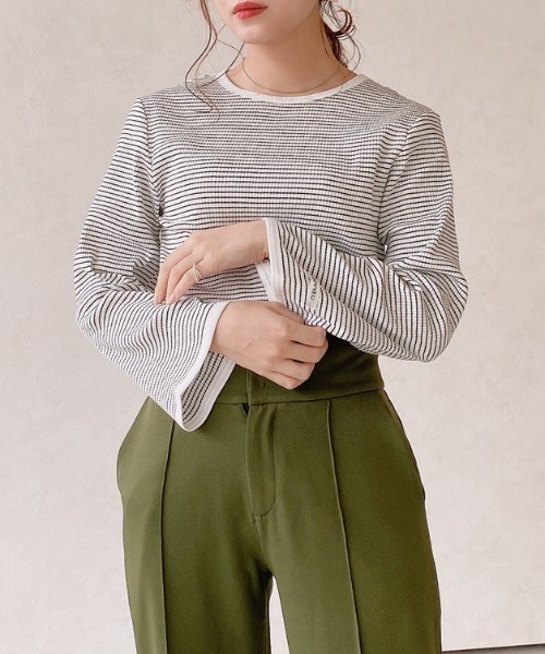 VANNIE U(ヴァニーユー)の「ボーダーリンガーT(Tシャツ/カットソー・レディース・ブラック/イエロー/ライトパープル・FREE)」の6枚目の写真