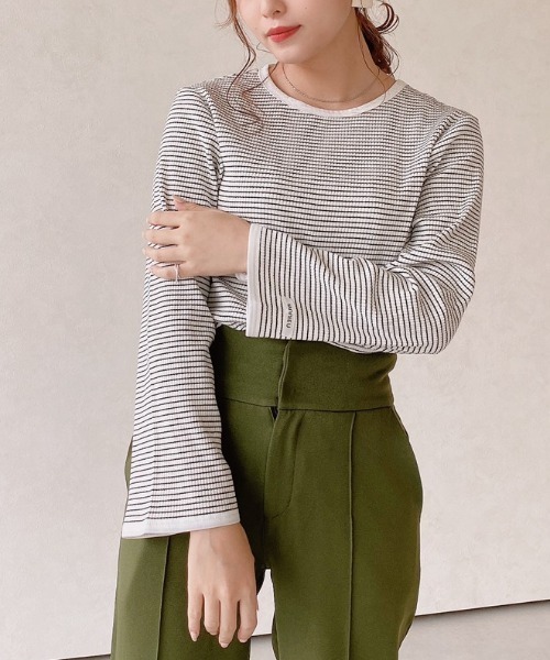 VANNIE U(ヴァニーユー)の「ボーダーリンガーT(Tシャツ/カットソー・レディース・ブラック/イエロー/ライトパープル・FREE)」の13枚目の写真