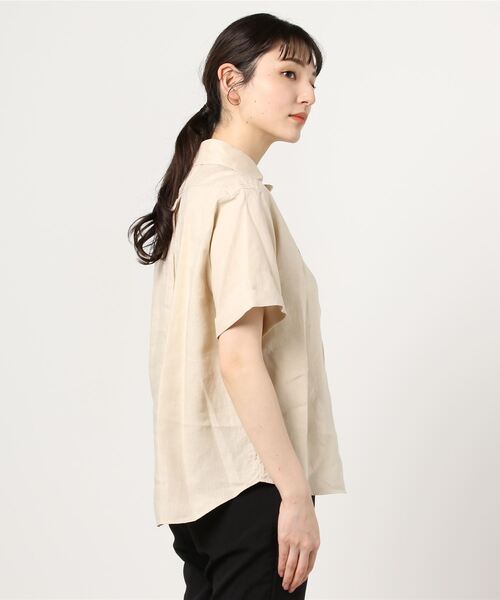 DANTON（ダントン）の「DANTON/ダントン　リネンプルオーバーショートスリーブ LINEN PULLOVER S/S　JD-3565KLS　(ウィメンズ）（シャツ/ブラウス・レディース・ホワイト/ベージュ/ネイビー・38/36）」の4枚目の写真