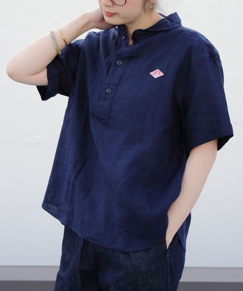 DANTON（ダントン）の「DANTON/ダントン　リネンプルオーバーショートスリーブ LINEN PULLOVER S/S　JD-3565KLS　(ウィメンズ）（シャツ/ブラウス・レディース・ホワイト/ベージュ/ネイビー・38/36）」の3枚目の写真