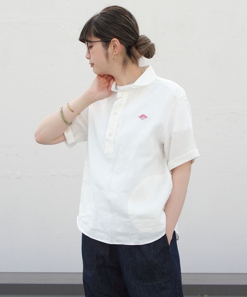DANTON（ダントン）の「DANTON/ダントン　リネンプルオーバーショートスリーブ LINEN PULLOVER S/S　JD-3565KLS　(ウィメンズ）（シャツ/ブラウス・レディース・ホワイト/ベージュ/ネイビー・38/36）」の6枚目の写真