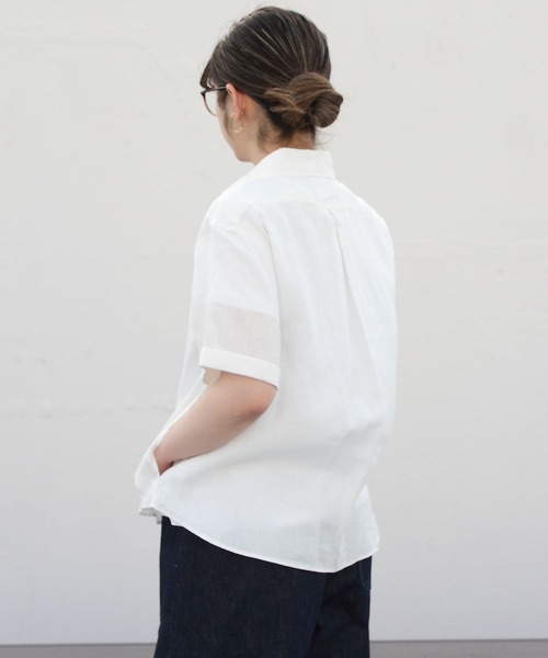 DANTON（ダントン）の「DANTON/ダントン　リネンプルオーバーショートスリーブ LINEN PULLOVER S/S　JD-3565KLS　(ウィメンズ）（シャツ/ブラウス・レディース・ホワイト/ベージュ/ネイビー・38/36）」の8枚目の写真
