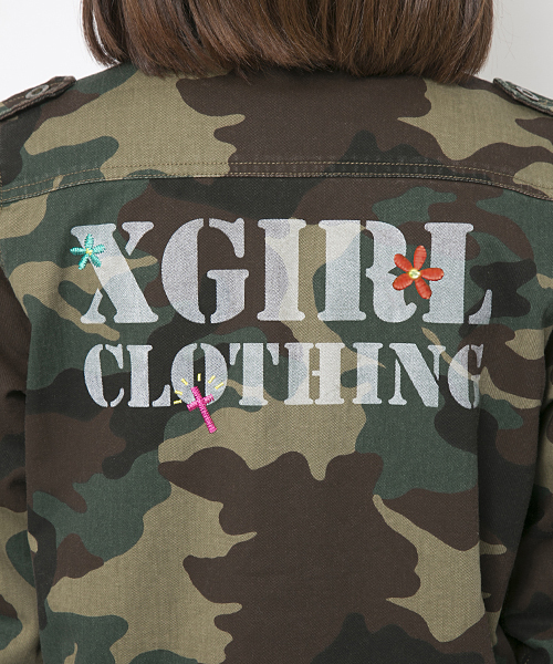 X-girl（エックスガール）の「【mini4月号掲載】MILITARY SHIRT（シャツ/ブラウス・レディース・カモフラージュ/オリーブ/ネイビー・1/2）」の9枚目の写真