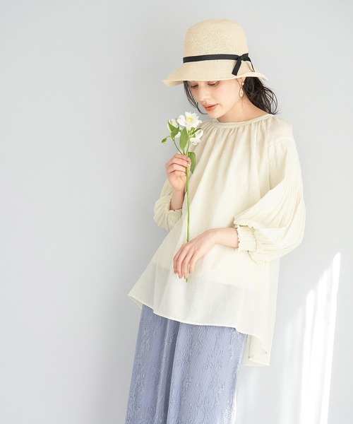 ROPE' PICNIC（ロペピクニック）の「【emur】袖プリーツシアーブラウス（シャツ/ブラウス・レディース・ブラック/オフホワイト/ライトグリーン・38）」の9枚目の写真