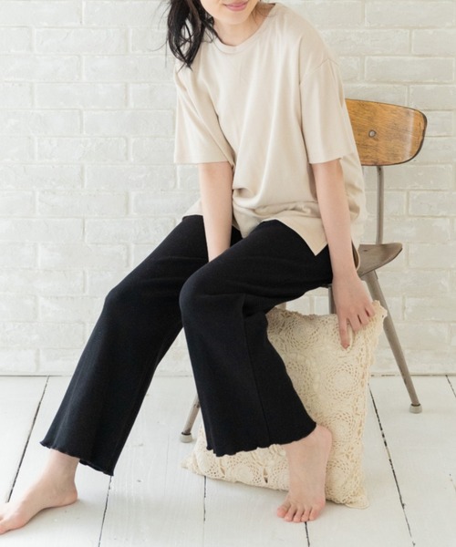 Mysa&Liina（ミーサリーナ）の「【セットアイテム】BIGゆるT×テレコロングパンツSET（ルームウェア/パジャマ・レディース・チャコールグレー/ベージュ/ホワイト系/ホワイト系1・M）」の4枚目の写真