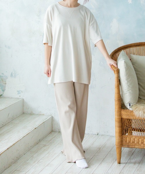 Mysa&Liina（ミーサリーナ）の「【セットアイテム】BIGゆるT×テレコロングパンツSET（ルームウェア/パジャマ・レディース・チャコールグレー/ベージュ/ホワイト系/ホワイト系1・M）」の14枚目の写真